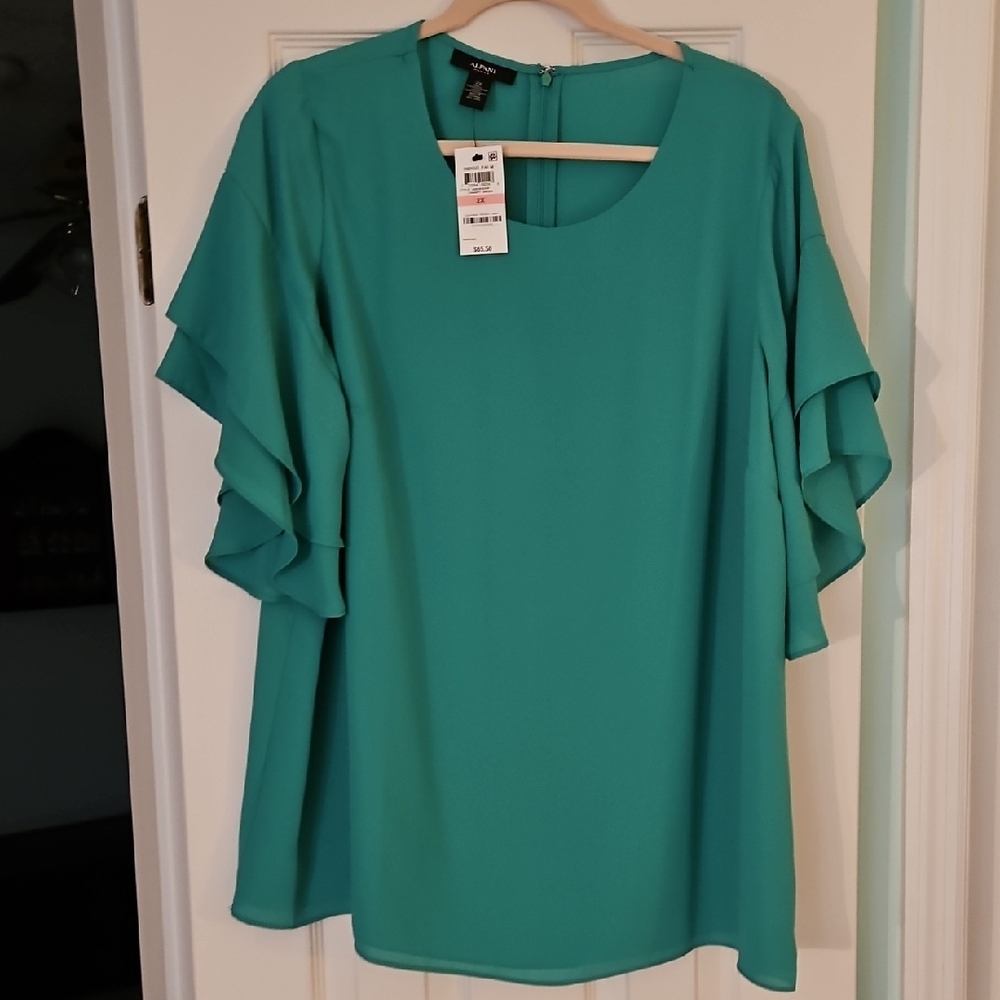 Alfani Green Flutter Sleeve Boxy Blouse